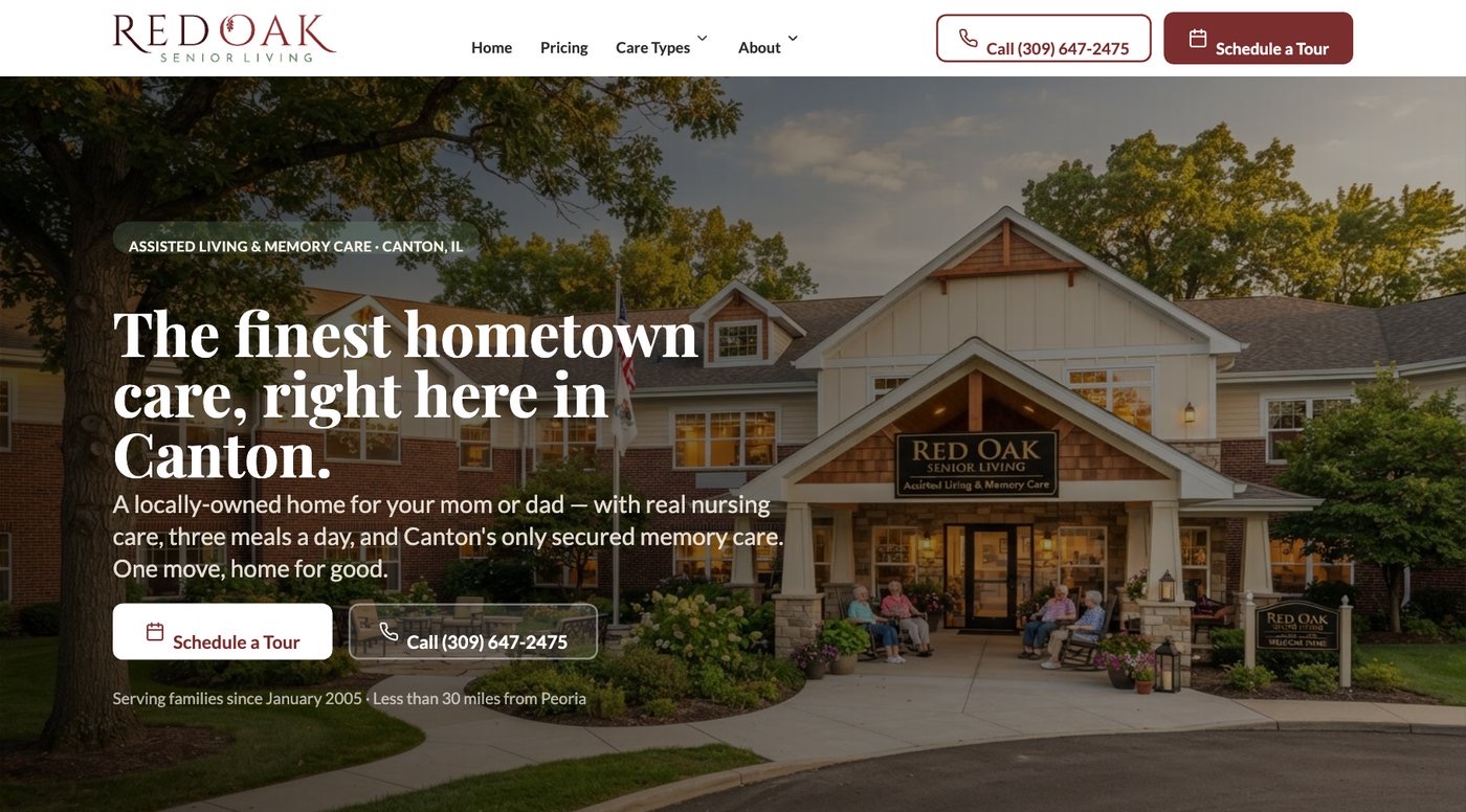 Red Oak community website with a clear tour button