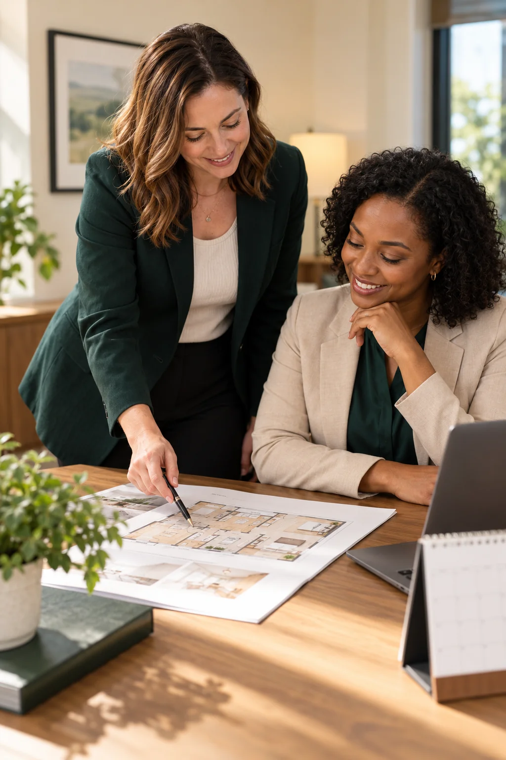 Community staff planning family follow-up for future apartment openings