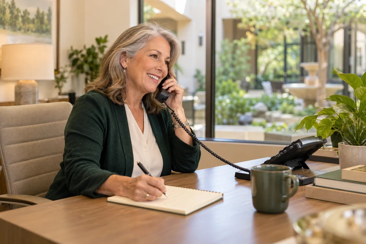 An admissions staff member taking a family inquiry by phone
