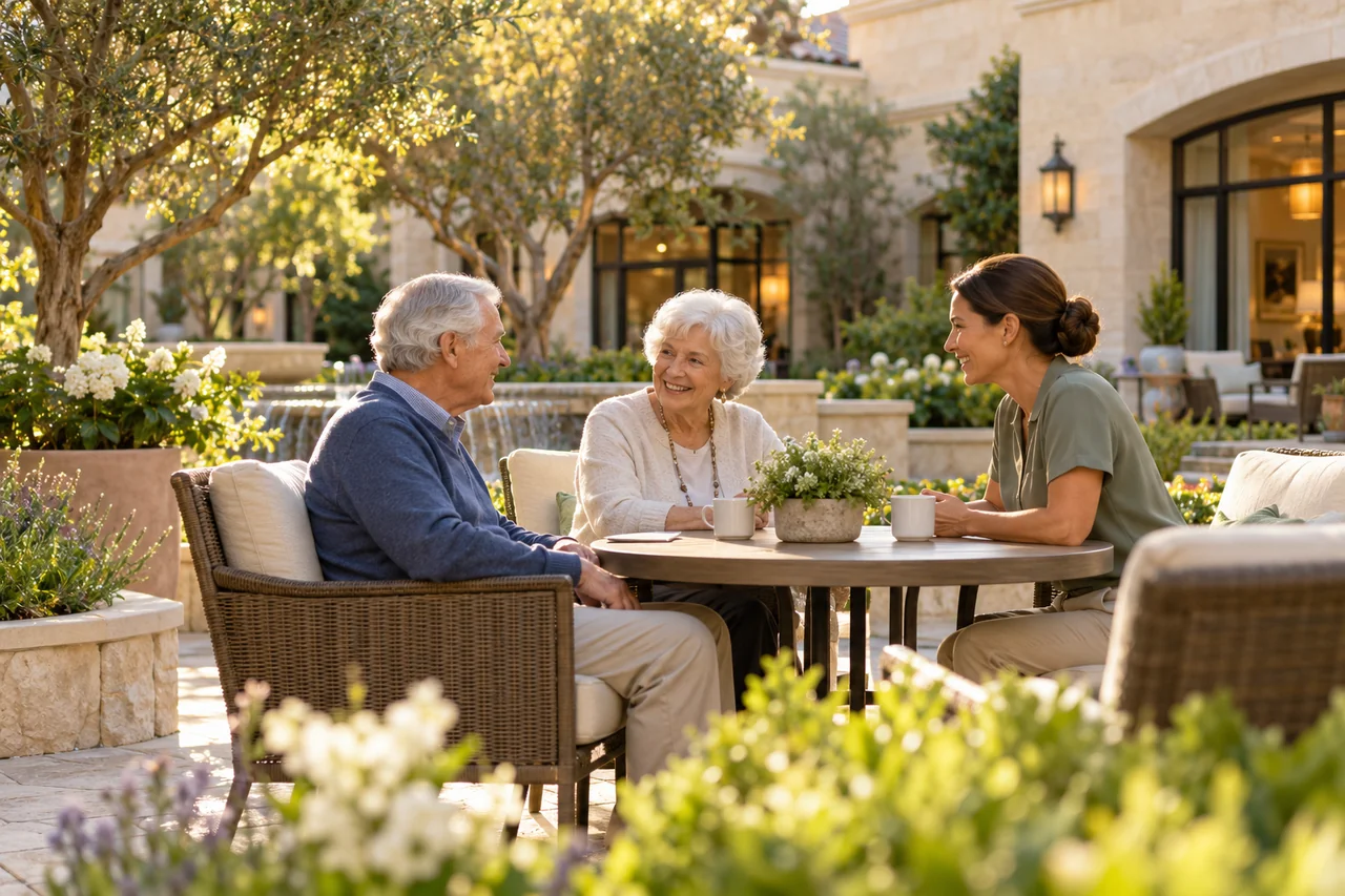 Residents and staff in a senior living setting