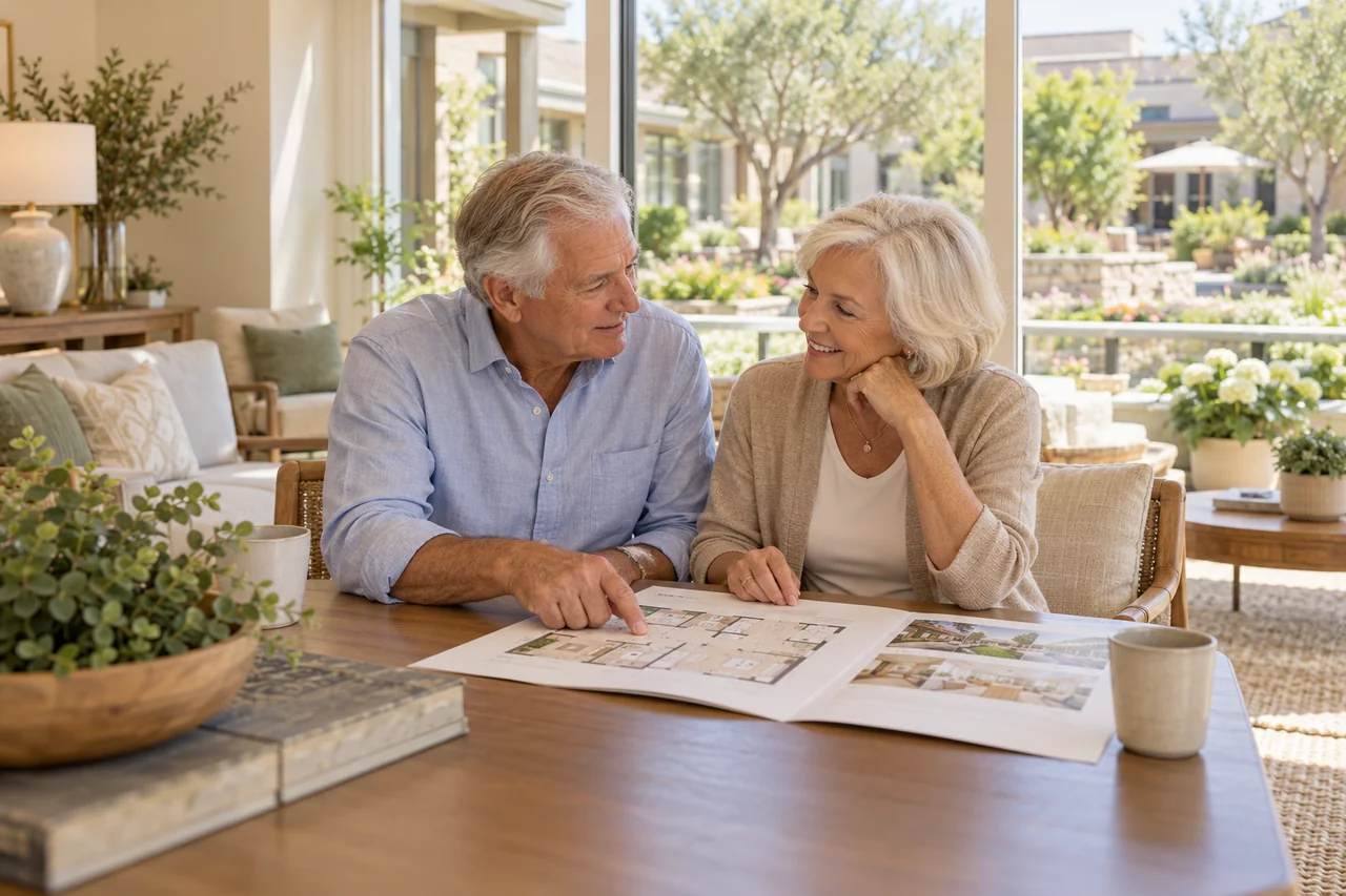 An older couple reviewing future living plans together